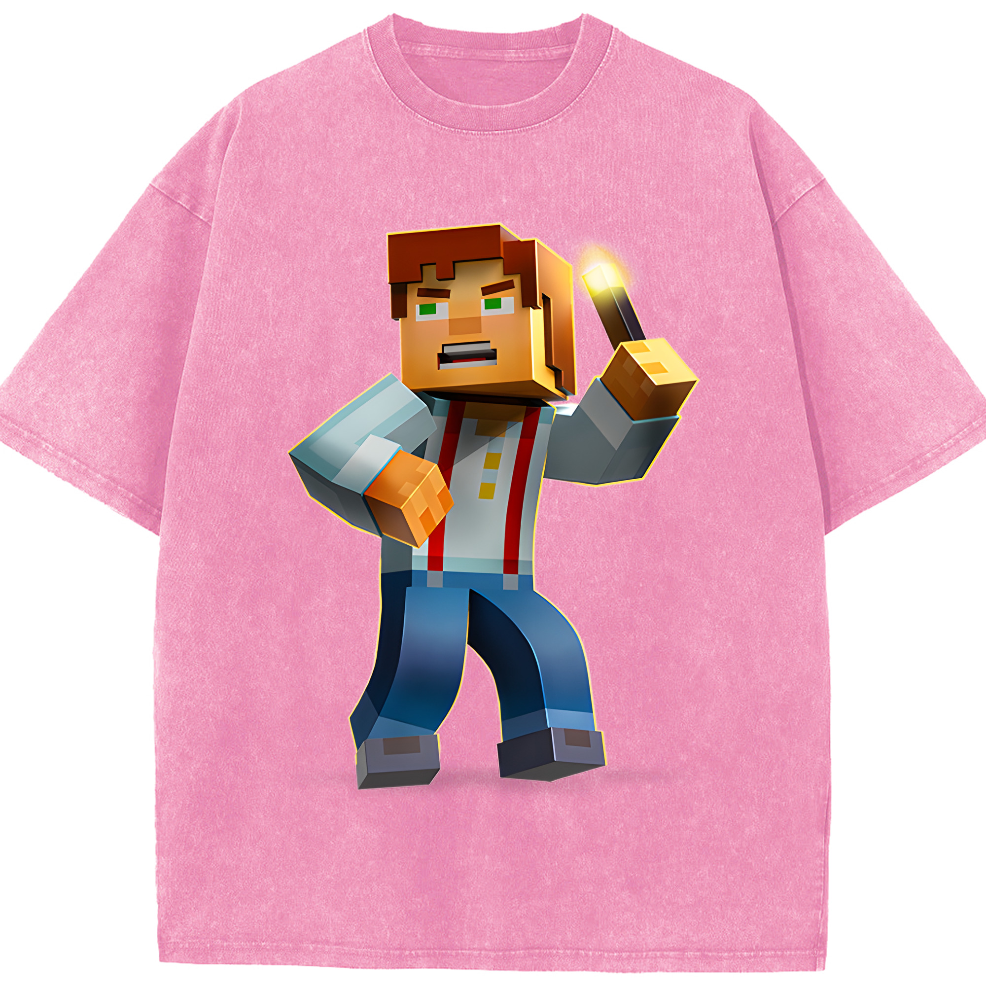 （画像用） マインクラフト ブロックの世界 Minecraft MC Block world 綿100% ヴィンテージ風 半袖Tシャツ（フロントプリント）